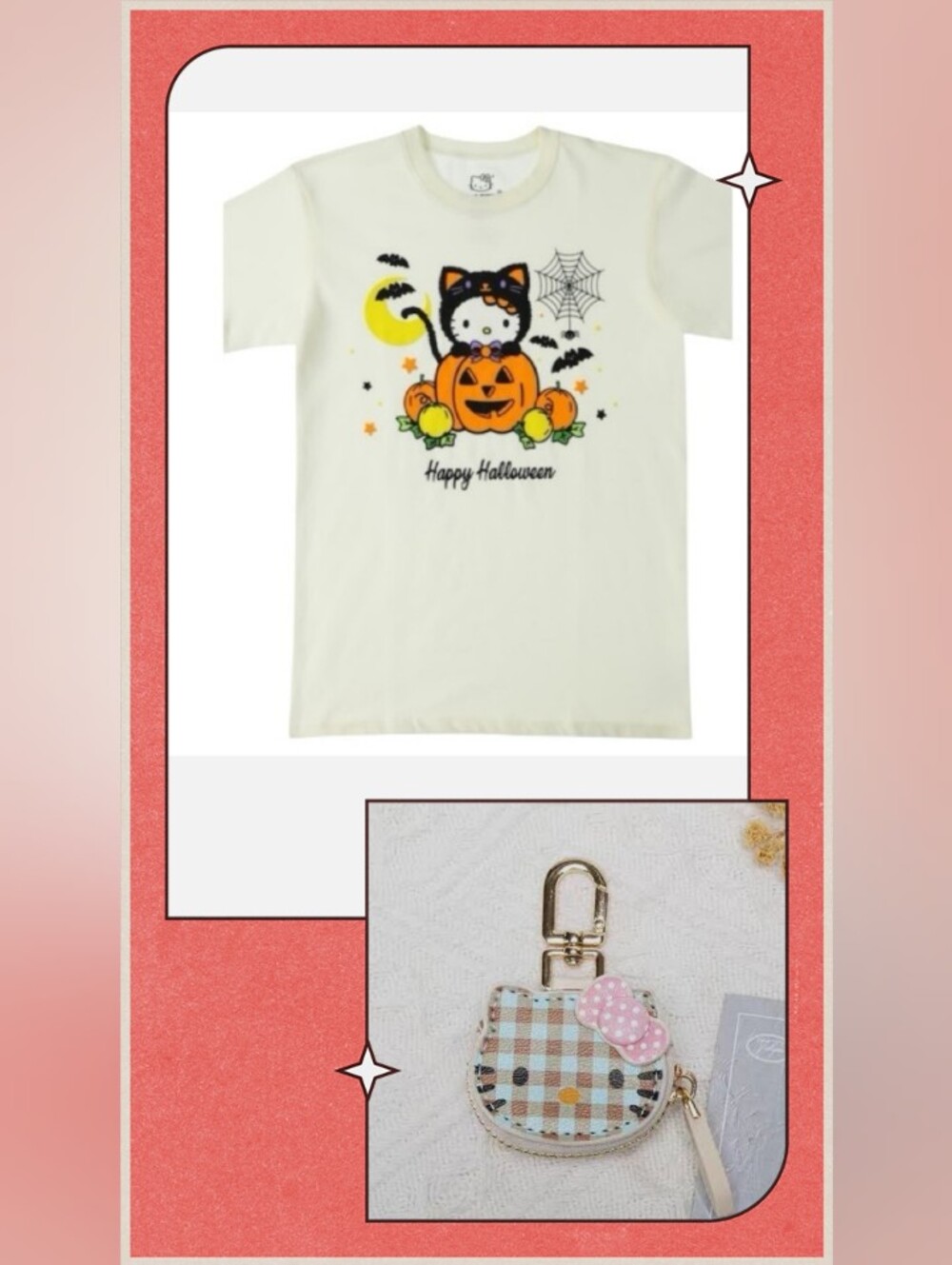Hello Kitty-2pc " Happy Halloween " T-Shirt & Bag Charm Mini Zip🎃 (Size-Large)